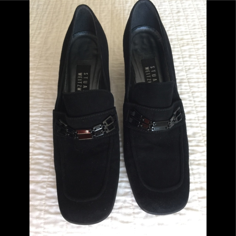 Euc Stuart Weitzman Black Suede Block Heel Shoe - image 2